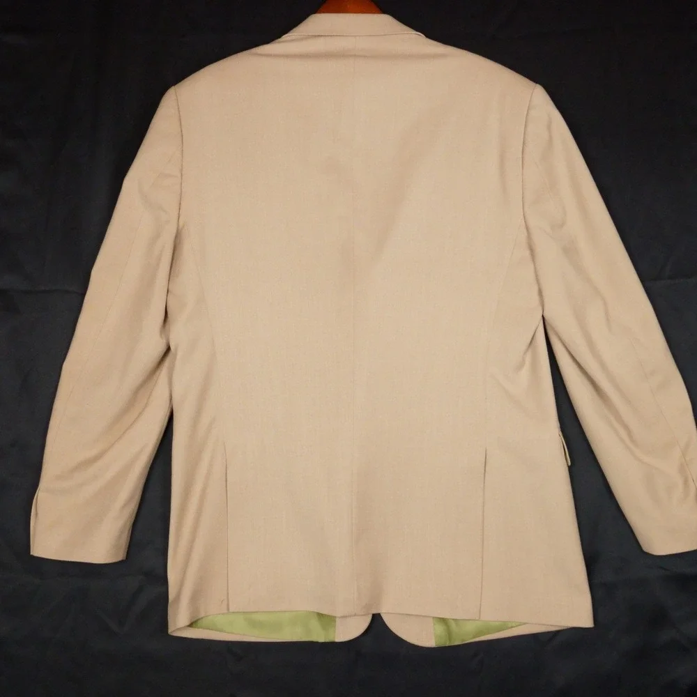 Alan Flusser Sport Coat Mens 48L Tan Solid Polyester Viscose